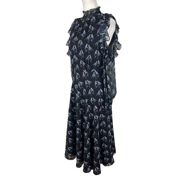 Ted Baker Hilaina Love Birds Midi Dress Black Cold Shoulder Size 0 or US 2 - Picture 8 of 13